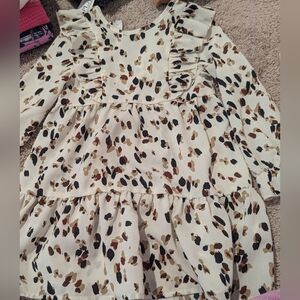 SHEIN Cream and Black Patterned Kids Dress